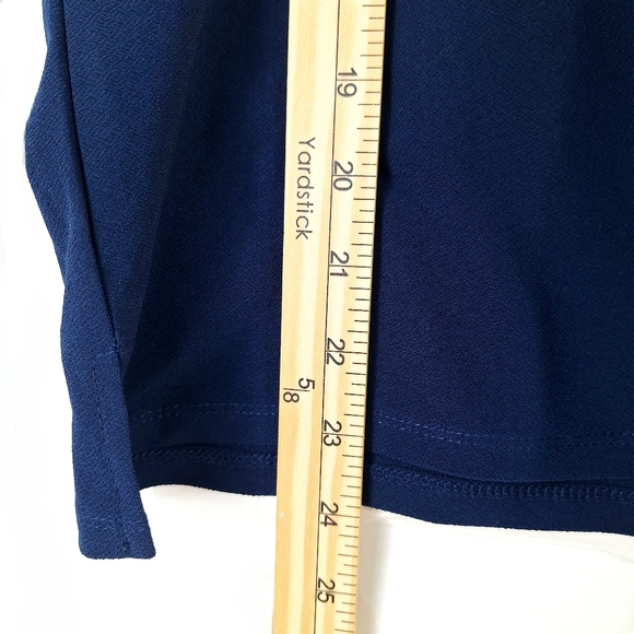 Retrology Navy Blue White Flutter Blouse Top CZ Eternity Circle Zip-Up Sz S - Picture 10 of 11